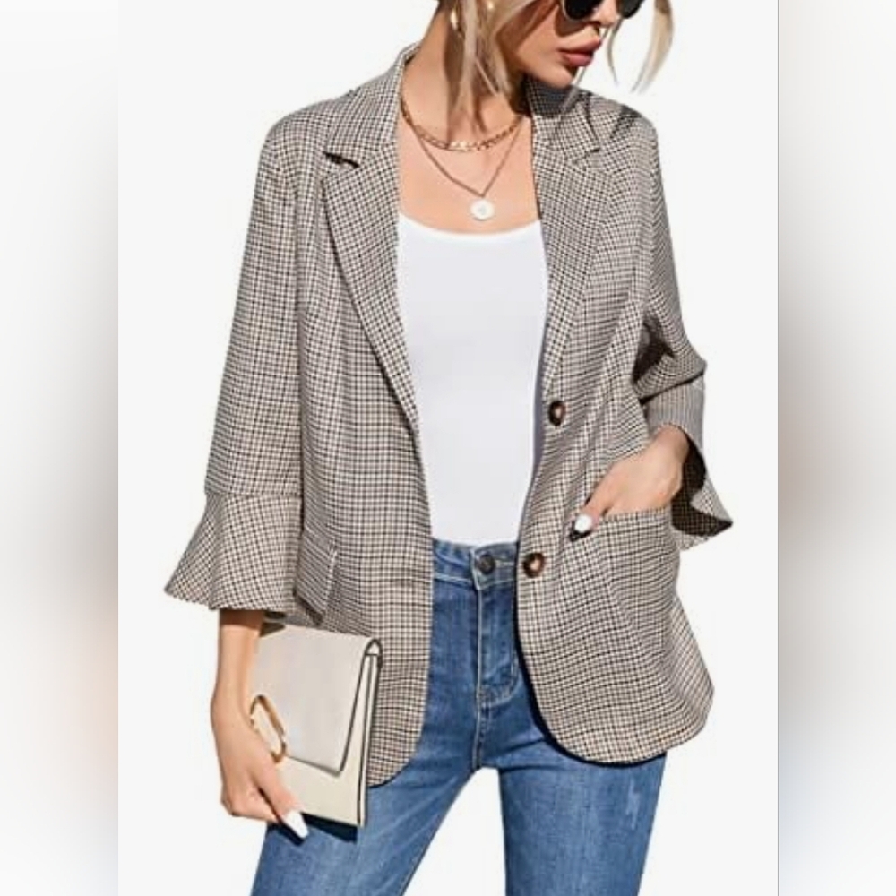 New with tags! KidLove Womens Medium Brown Fall Plaid Checkered Blazer Jacket